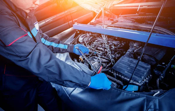 Repairing Engine Service Station Car Repair Background — Stock Photo, Image