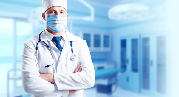 Erwachsene Kaukasische Blauäugige Arzt Operationssaal — Stockfoto