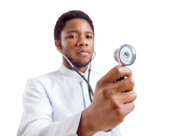 Young African American Doctor Isolated White Background — Stock Photo, Image