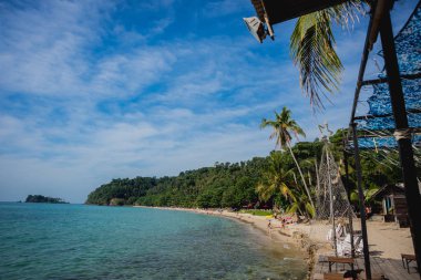 Palmiyeli güzel tropikal sahil manzarası.