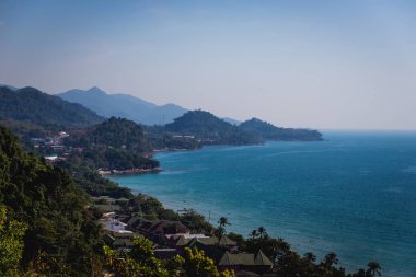 Palmiyeli güzel tropikal sahil manzarası.