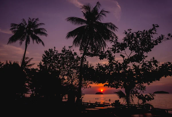 熱帯のビーチで美しい夕日。空と海 — ストック写真