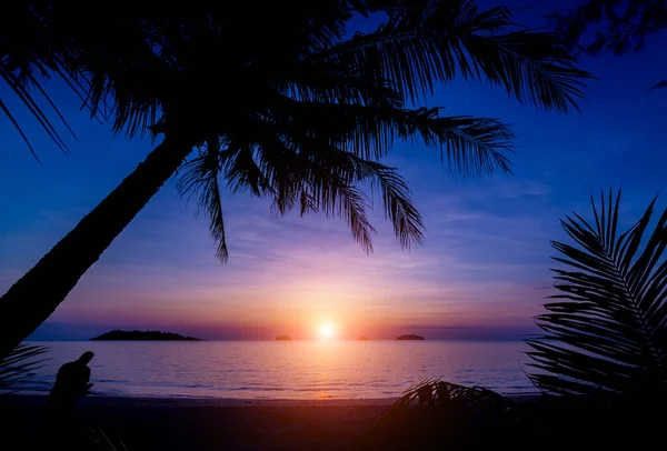 Hermosa puesta de sol en la playa en los trópicos. Cielo y océano — Foto de Stock