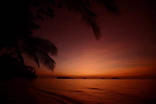 Beau coucher de soleil sur la plage sous les tropiques. Ciel et océan — Photo