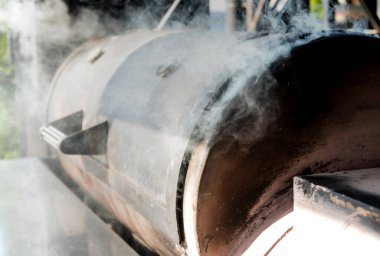 Parkta büyük bir barbekü ızgarası. Izgara içicide hazırlanmış et..