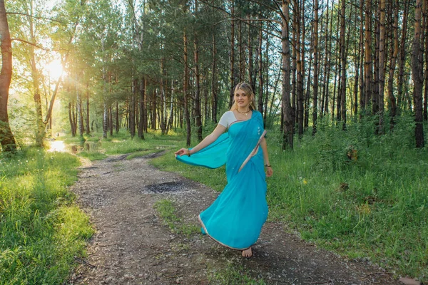 Beautiful european woman in sari — Stock Photo, Image