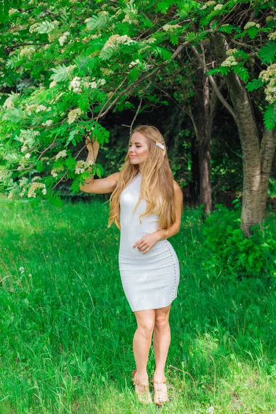 Retrato Primavera Una Encantadora Mujer Rubia Vestida Con Hermoso Vestido — Foto de Stock