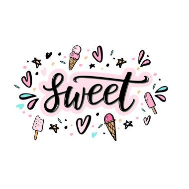 Tatlı el word çizim dondurma ile yazı.