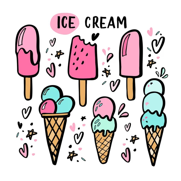 Hand drawn illustrations of ice cream. — Stock Vector