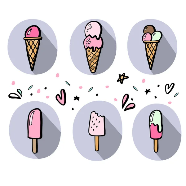 Ilustraciones dibujadas a mano de helado . — Archivo Imágenes Vectoriales