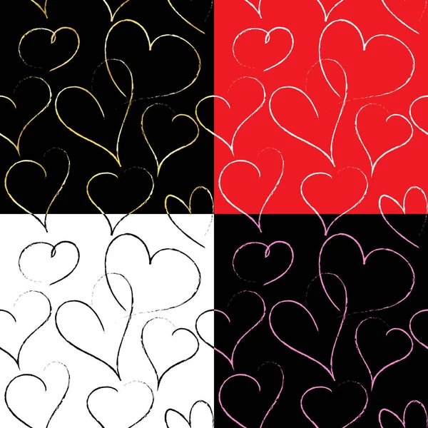 Set of the hand-drawn hearts patterns — Stock Vector