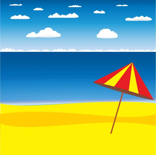Paraguas de playa rojo y amarillo — Vector de stock