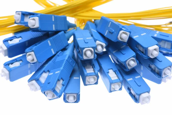 Fiber cables sc connectors closeup — Stock Photo, Image