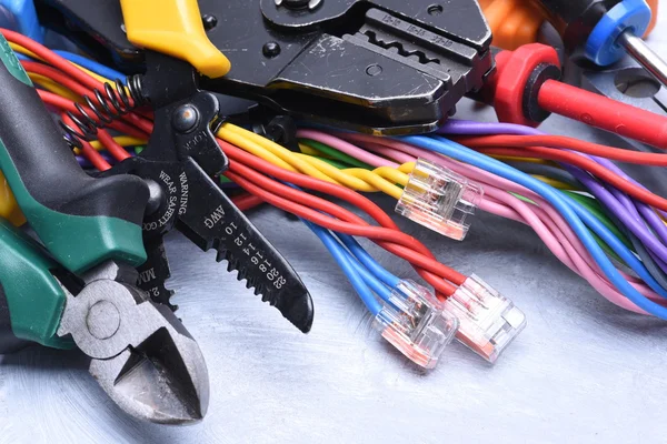 Tools for electrician and electrical cables — Stock Photo, Image