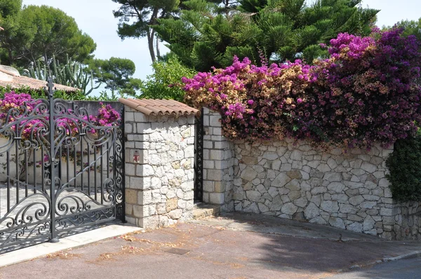 Ворота з кам'яним парканом — стокове фото