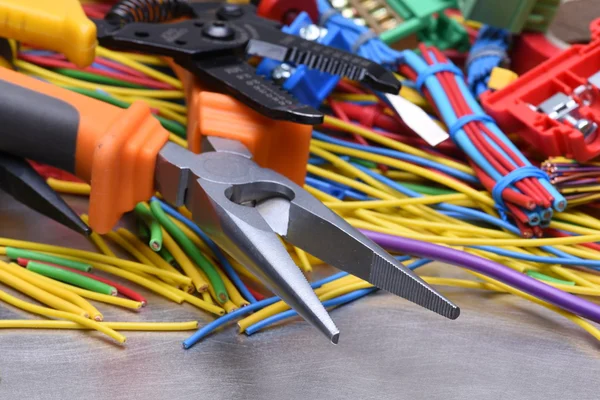 Electrical tools and cables used in electrical installations — Stock Photo, Image