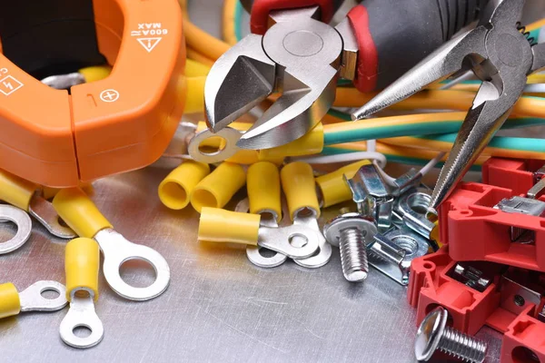 Tools for electrician and cables — Stock Photo, Image