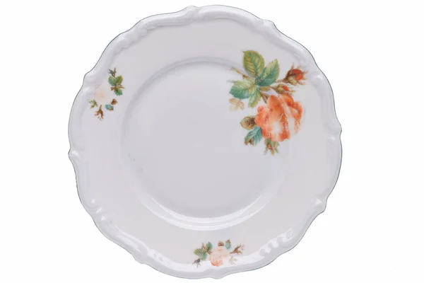 Antique Porcelain Plate Isolated White Background Top View — Stock Photo, Image