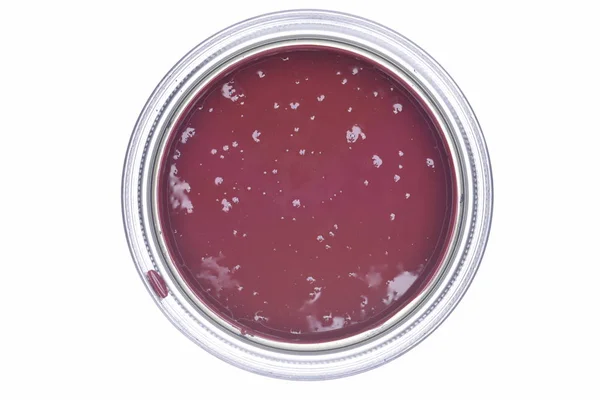 Tinta Vermelha Cereja Decorativa Pode Isolado Fundo Branco Vista Superior — Fotografia de Stock