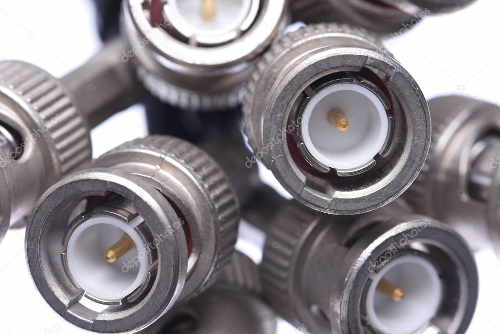 Closeup of bunch bnc connectors