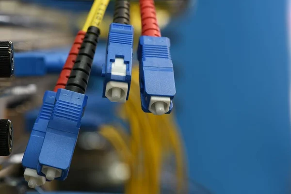 Optic fiber cables with SC type connectors close-up