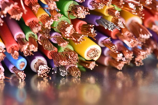 Colored Copper Electic Cables Closeup Metal Surface Reflexion — Stock Photo, Image