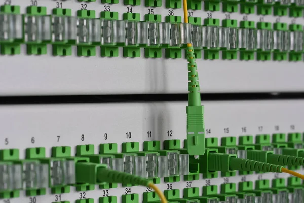 Distribution panel of fiber network with optical network cables