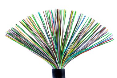 Beyaz arka plan üzerinde izole telekomünikasyon kablo