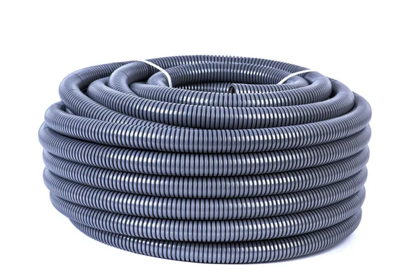 Roll Plastic Corrugated Pipe Electrical Installation Isolated White Background — 스톡 사진