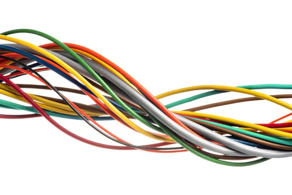 Närbild Färgglada Elektrisk Kabel Vit Bakgrund — Stockfoto
