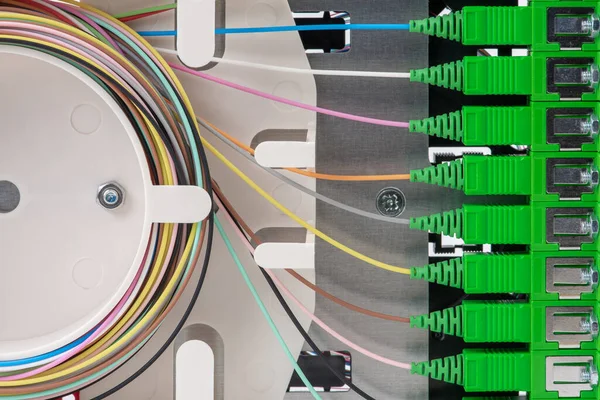 Close Fiber Optic Distribution Frame Telecommunication Optical Network — Stock Photo, Image