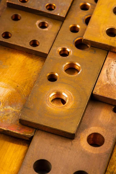 Copper Bus Bar Holes Energy Industry Component Close — Stock Photo, Image