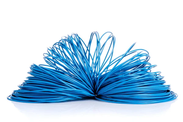 Atölye Masasında Duran Mavi Elektrik Kablosu Beyaz Arkaplan — Stok fotoğraf
