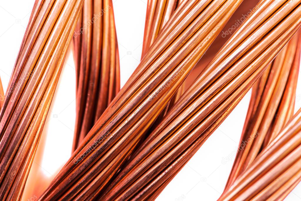 Copper wire energy industry concept, isolated on white background