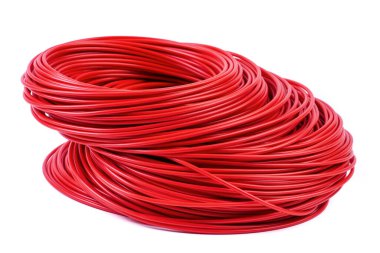 Kırmızı kablo rulosu izole edilmiş beyaz arkaplan