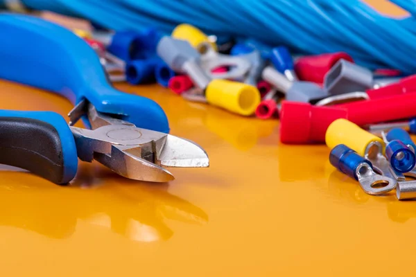 Tool Accessories Used Electrical Installation Workshop Table — Stock Photo, Image