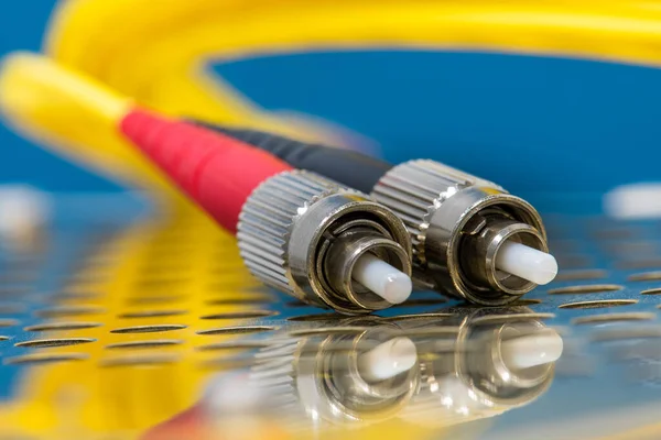 Cable Conexión Óptico Primer Plano Red Telecomunicaciones — Foto de Stock