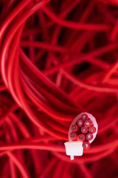 Detailní Červená Elektrické Kabely Komponenta Elektrické Instalace — Stock fotografie