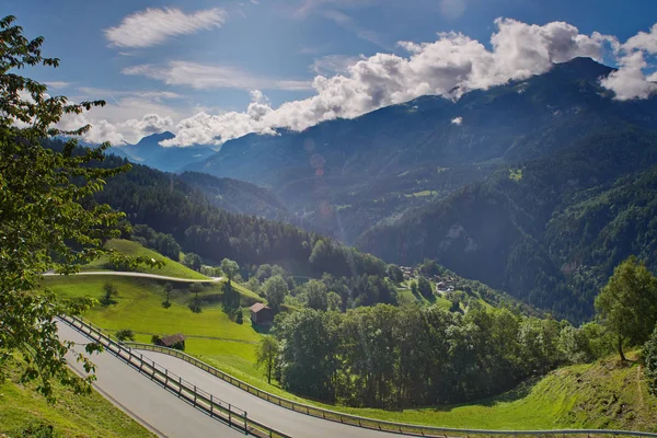 Wavy Mountain Road, Castiel village, Switzerland — Stock Photo, Image