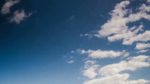 タイムラプス圧延雲、鮮やかな青空を渡って実行している雲、暗い青空に対して積雲の形。青い空の白い雲のタイムラプス. — ストック動画