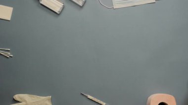 Coronavirus önleme ekipmanları covid-19. İlaçlar. Bir virüs salgını. Sağlık, sağlık. Koru kendini. Sağlıklı Yaşam Biçimi. Boşluğu Kopyala