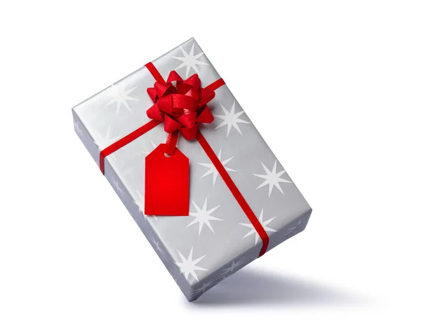 Insvept Presentförpackning Med Rosett Isolerad Vit Bakgrund Jul Nyår Alla — Stockfoto