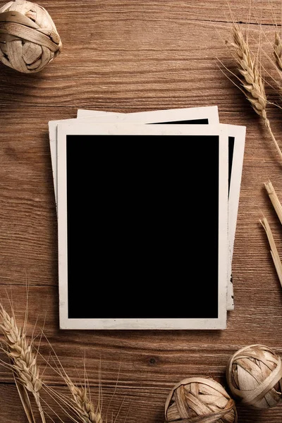 Old Photo Frames Wood Background Wheat — Stock Photo, Image