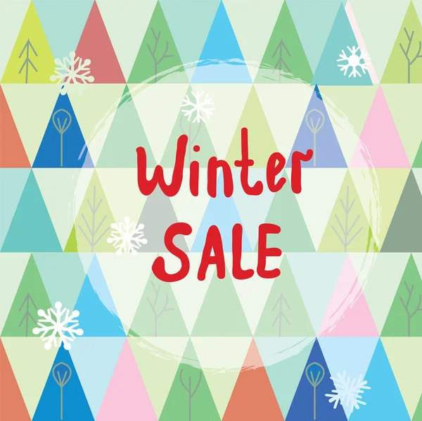 Vinter försäljning bakgrund med träd och snö — Stock vektor