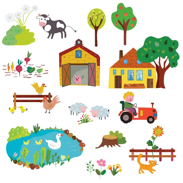 Farm life design element set - rolig design — Stock vektor