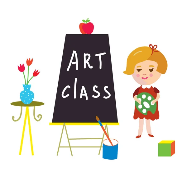 Artclass card with child and board for kindergarten — Stock Vector