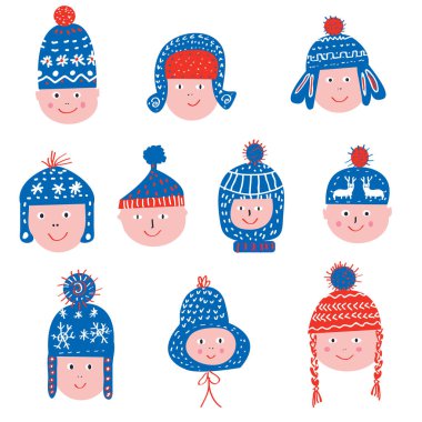 Komik kış şapka seti - yarım yamalak stili