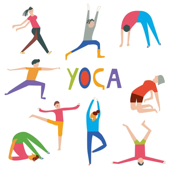 Les gens dans les poses de yoga ensemble — Image vectorielle