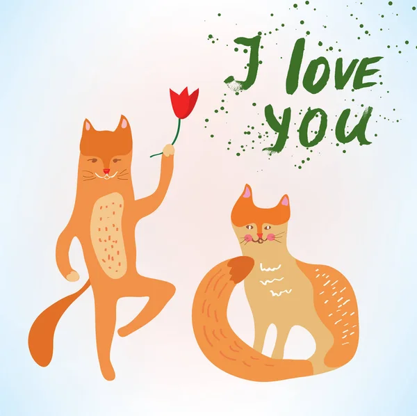 Tarjeta de amor de San Valentín con gatos divertidos — Vector de stock