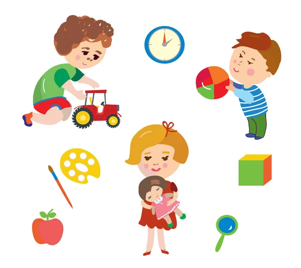 Set di cartoni animati per bambini e giocattoli — Vettoriale Stock